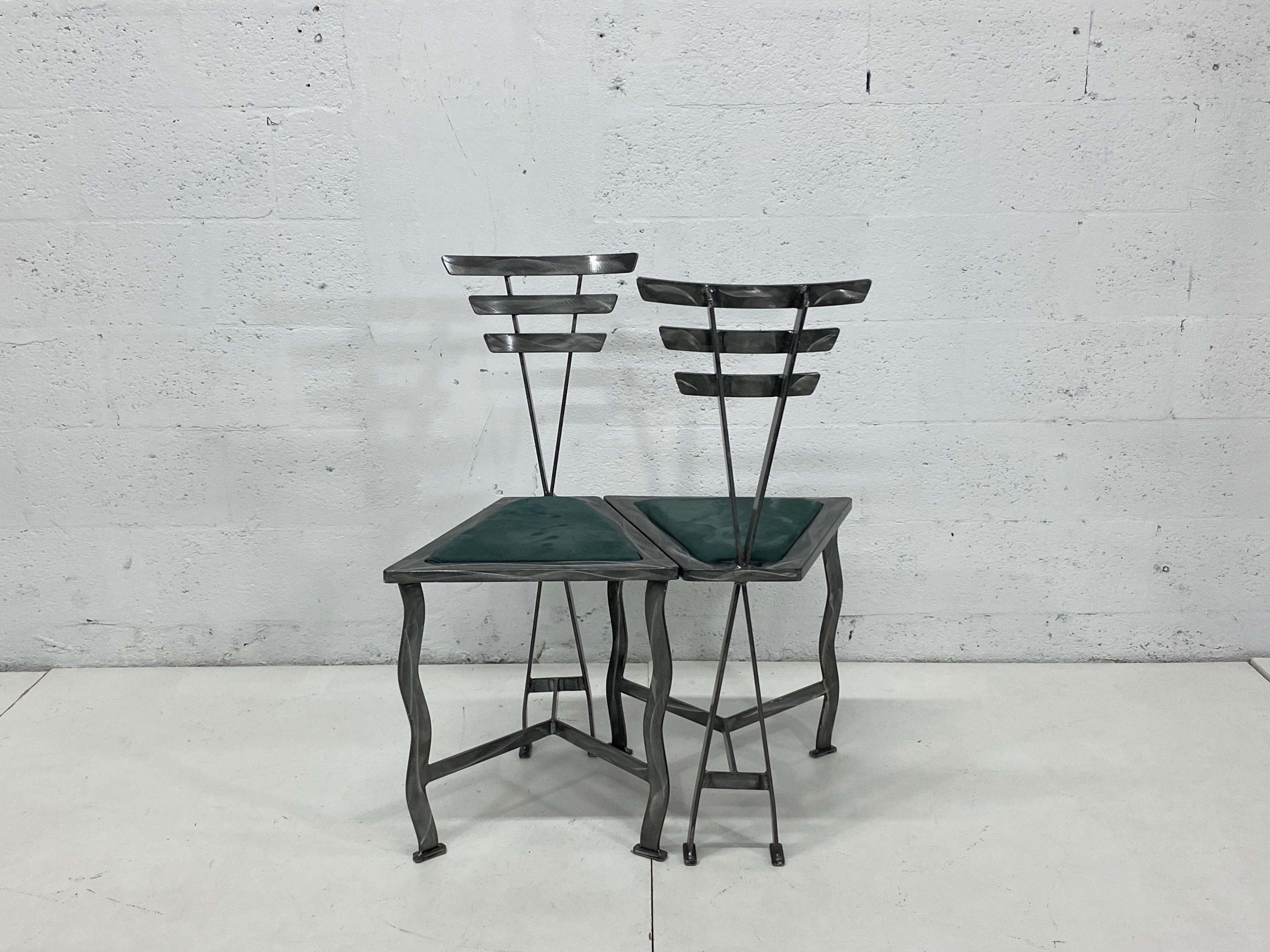 90s Postmodern Contemporary Welded Steel Studio Side Chairs, a Pair 1