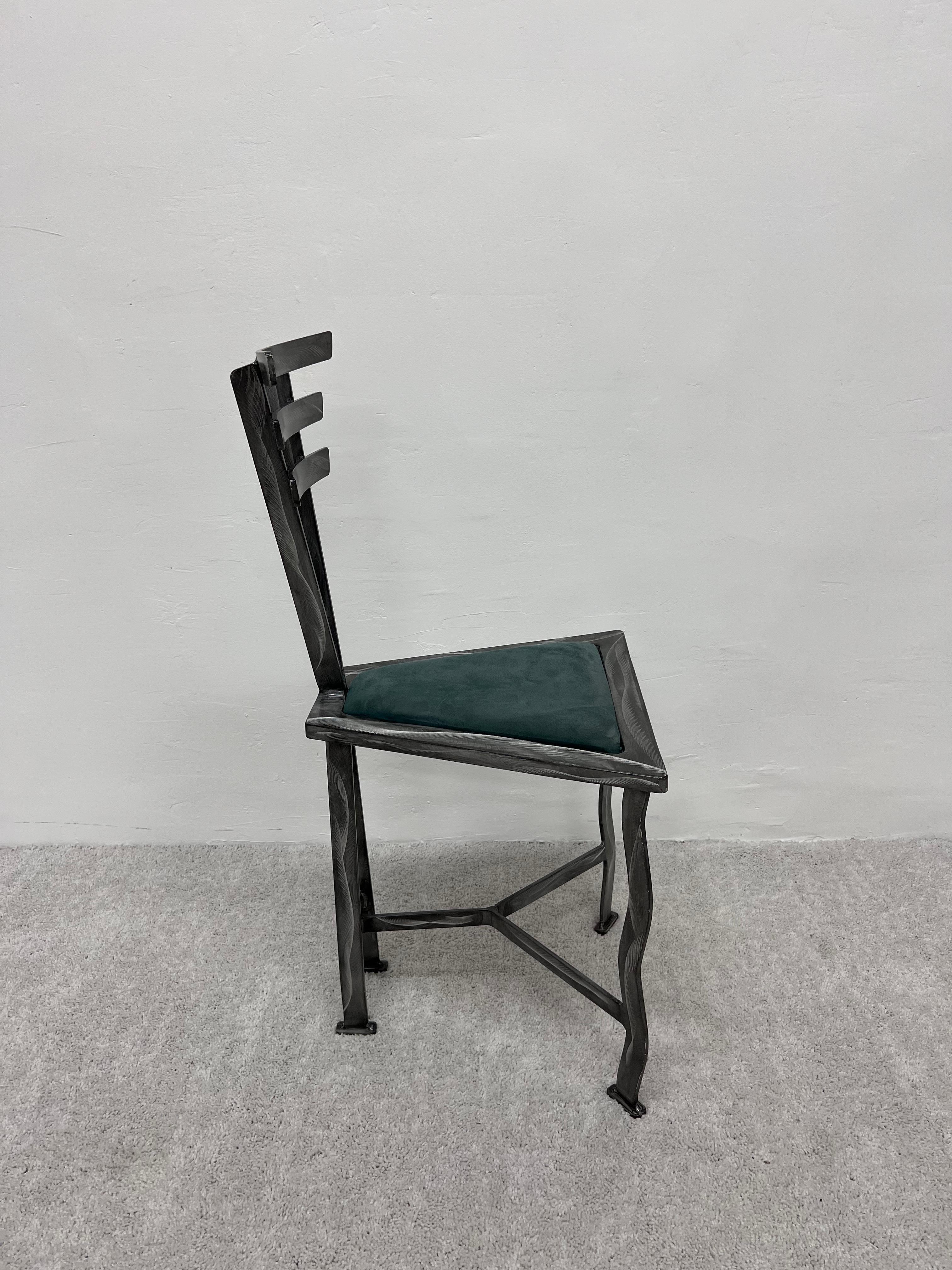 Late 20th Century 90s Postmodern Contemporary Welded Steel Studio Side Chairs, a Pair For Sale