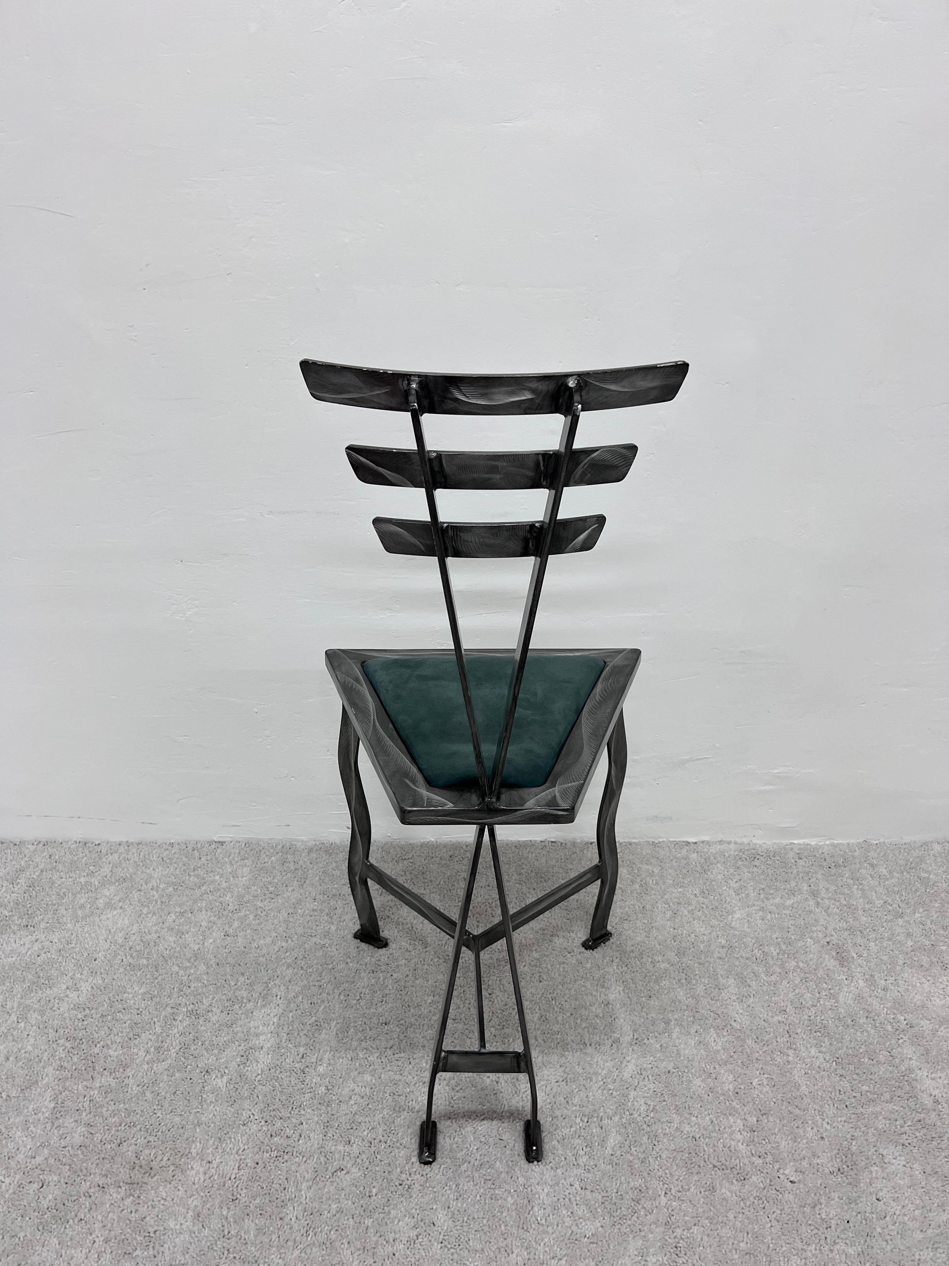 Leather 90s Postmodern Contemporary Welded Steel Studio Side Chairs, a Pair For Sale