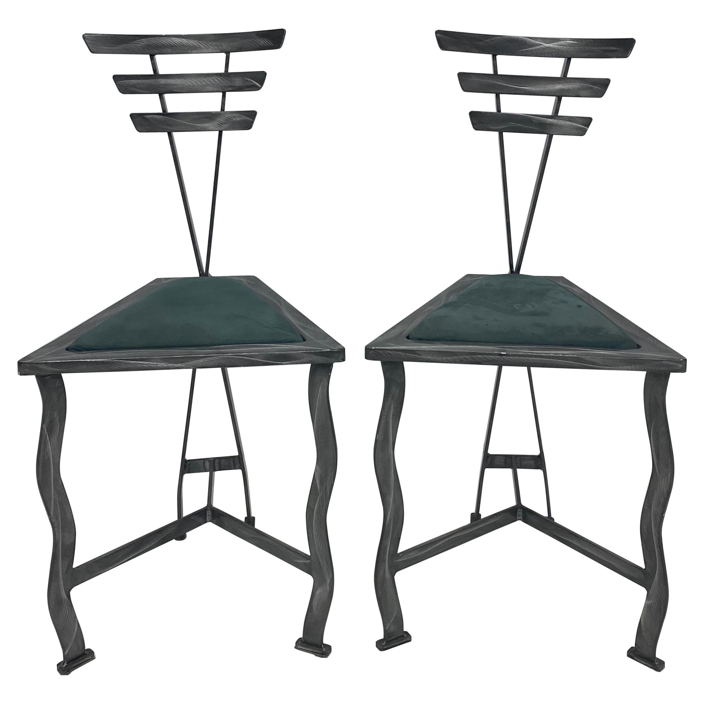 90s Postmodern Contemporary Welded Steel Studio Side Chairs, a Pair
