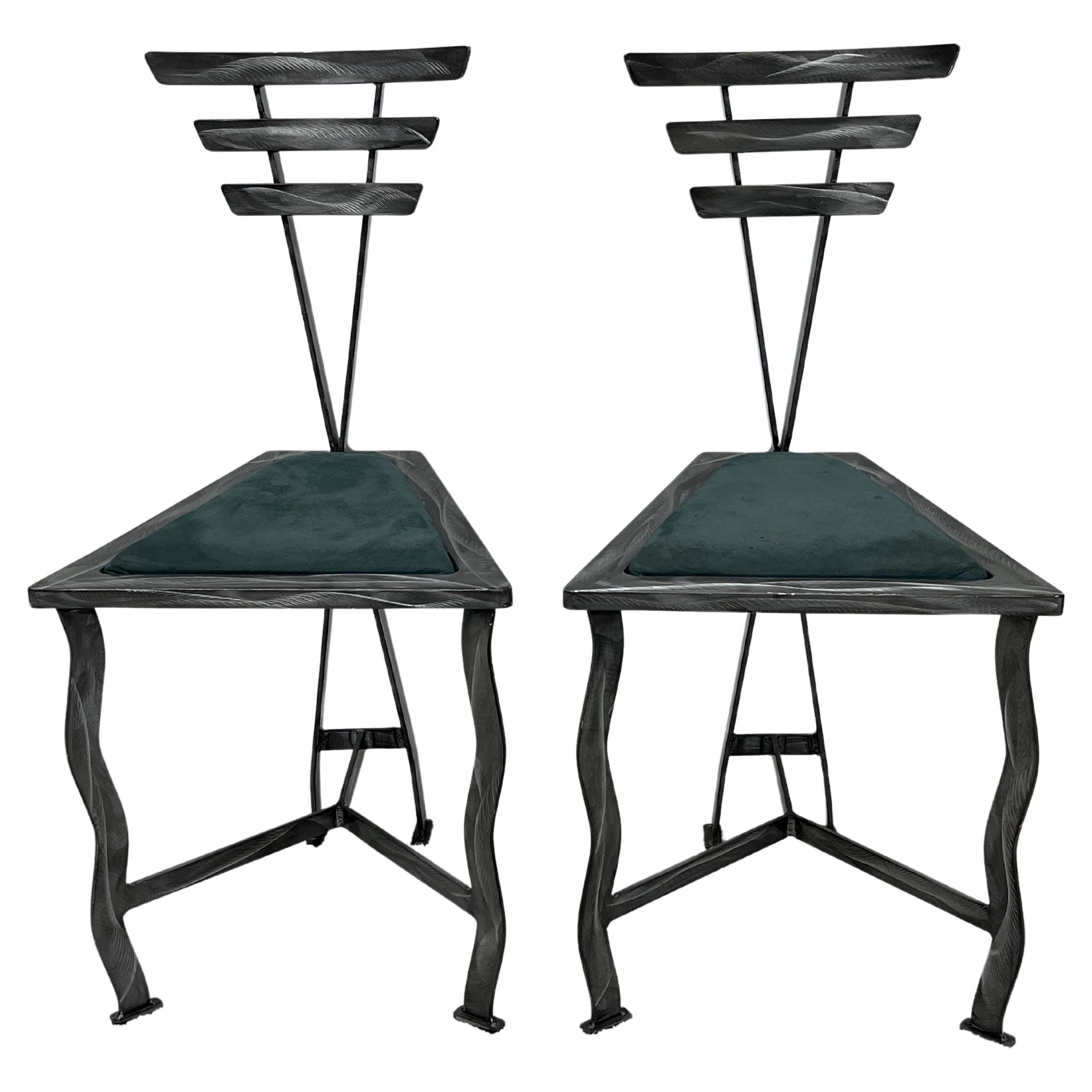 90s Postmodern Contemporary Welded Steel Studio Side Chairs, a Pair For Sale