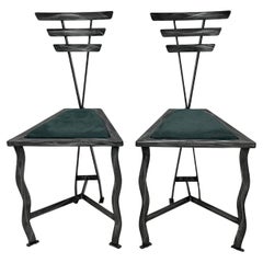 90s Postmodern Contemporary Welded Steel Studio Side Chairs, a Pair