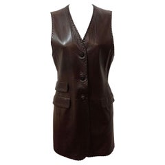 90's Prada Brown Leather Gilet/Dress IT 44 (US 8/10)