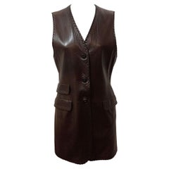Gilet/abito in pelle marrone Prada anni '90 IT 44 (US 8/10)