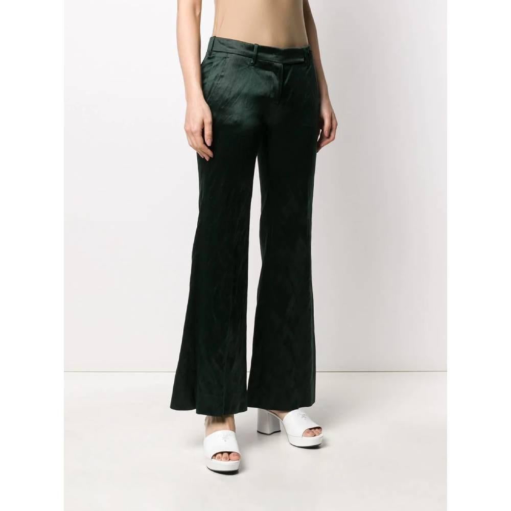 Black 90s Prada dark green silk blend trousers