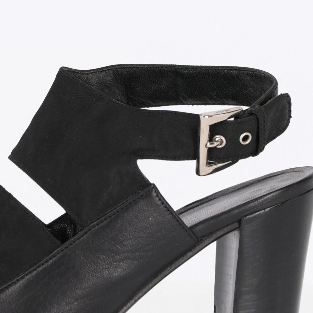 Women's 90s Prada Vintage black leather sandals with nylon bands