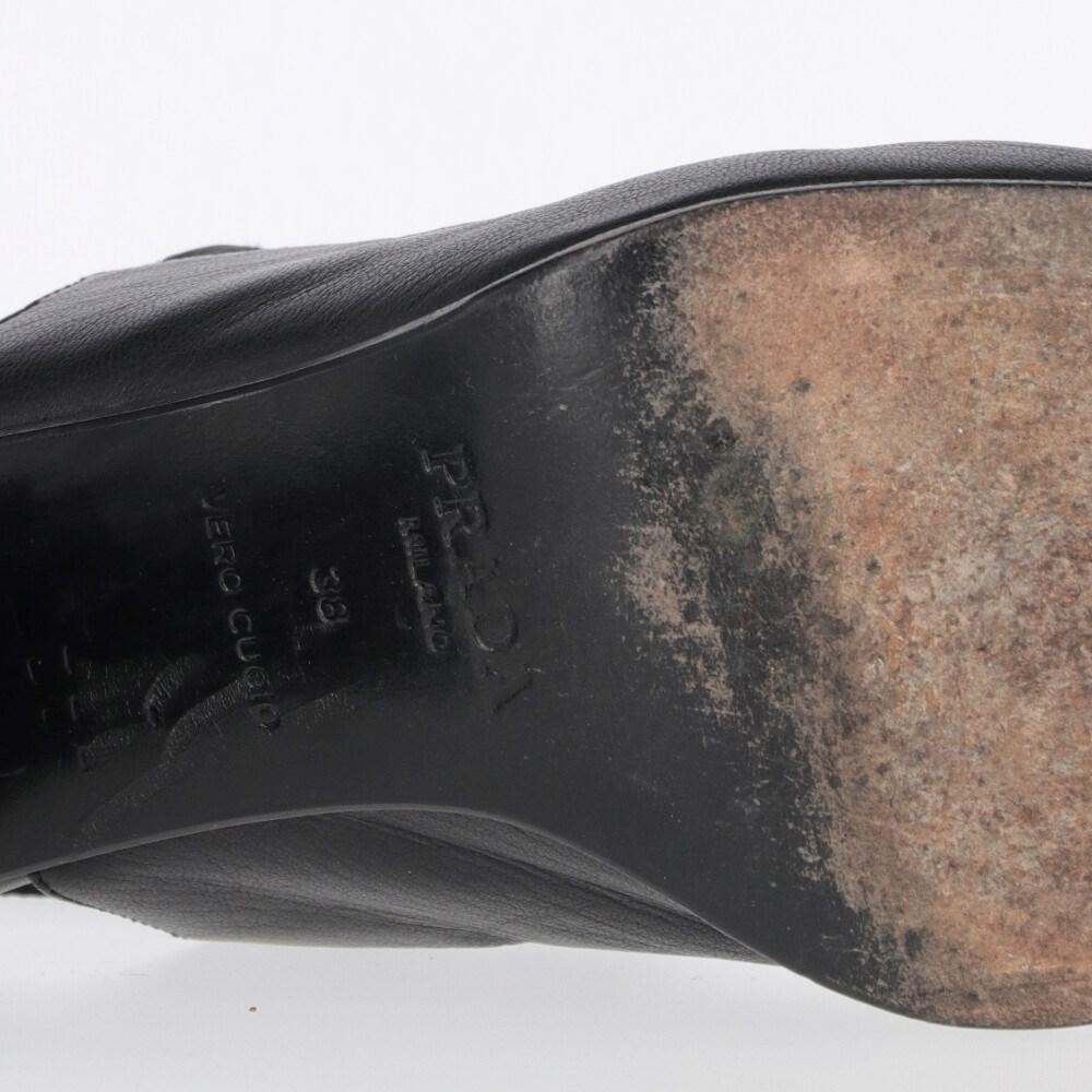 90s Prada Vintage black leather sandals with nylon bands 1
