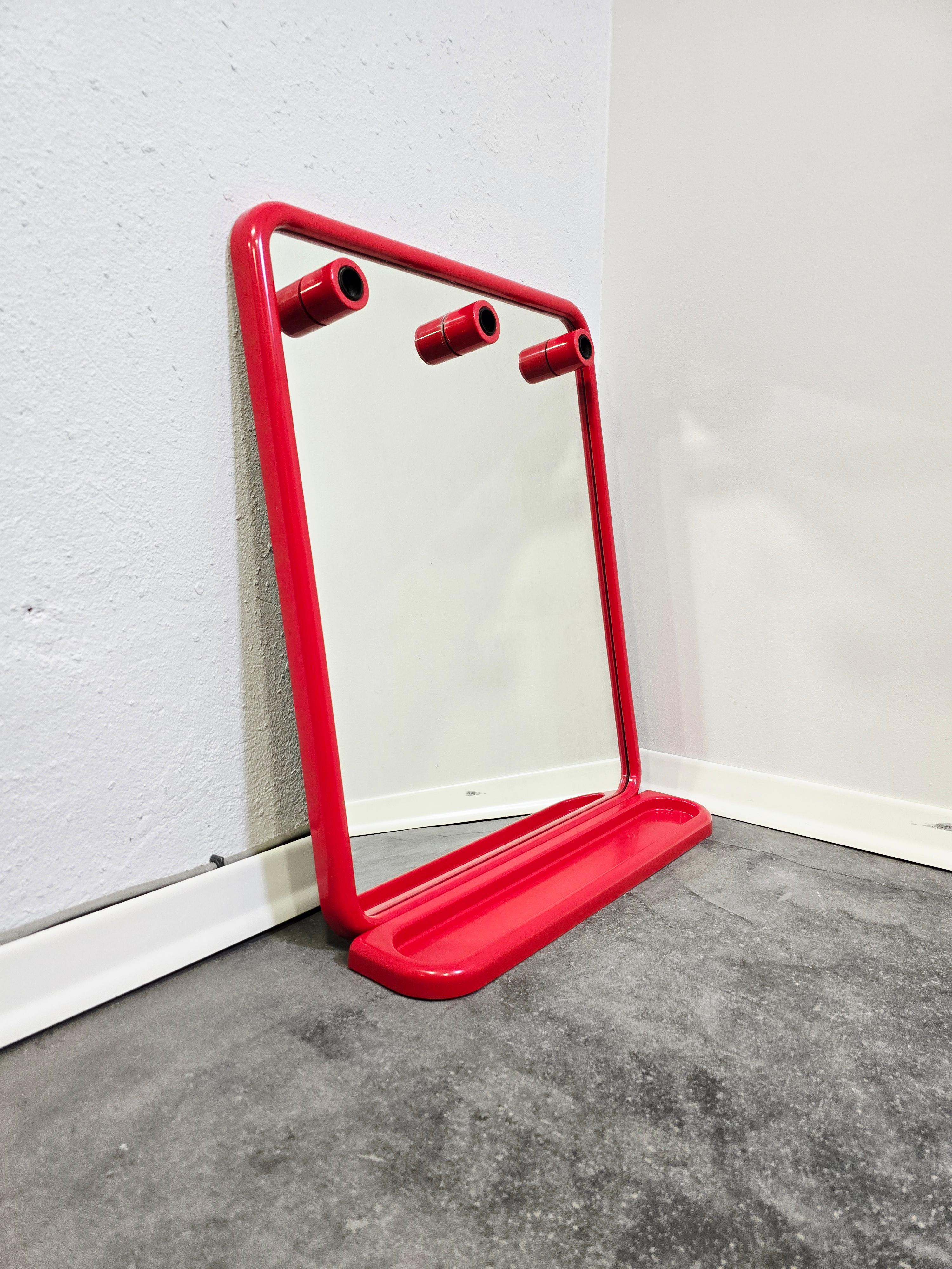90s Red Mirror with Shelf For Sale 4