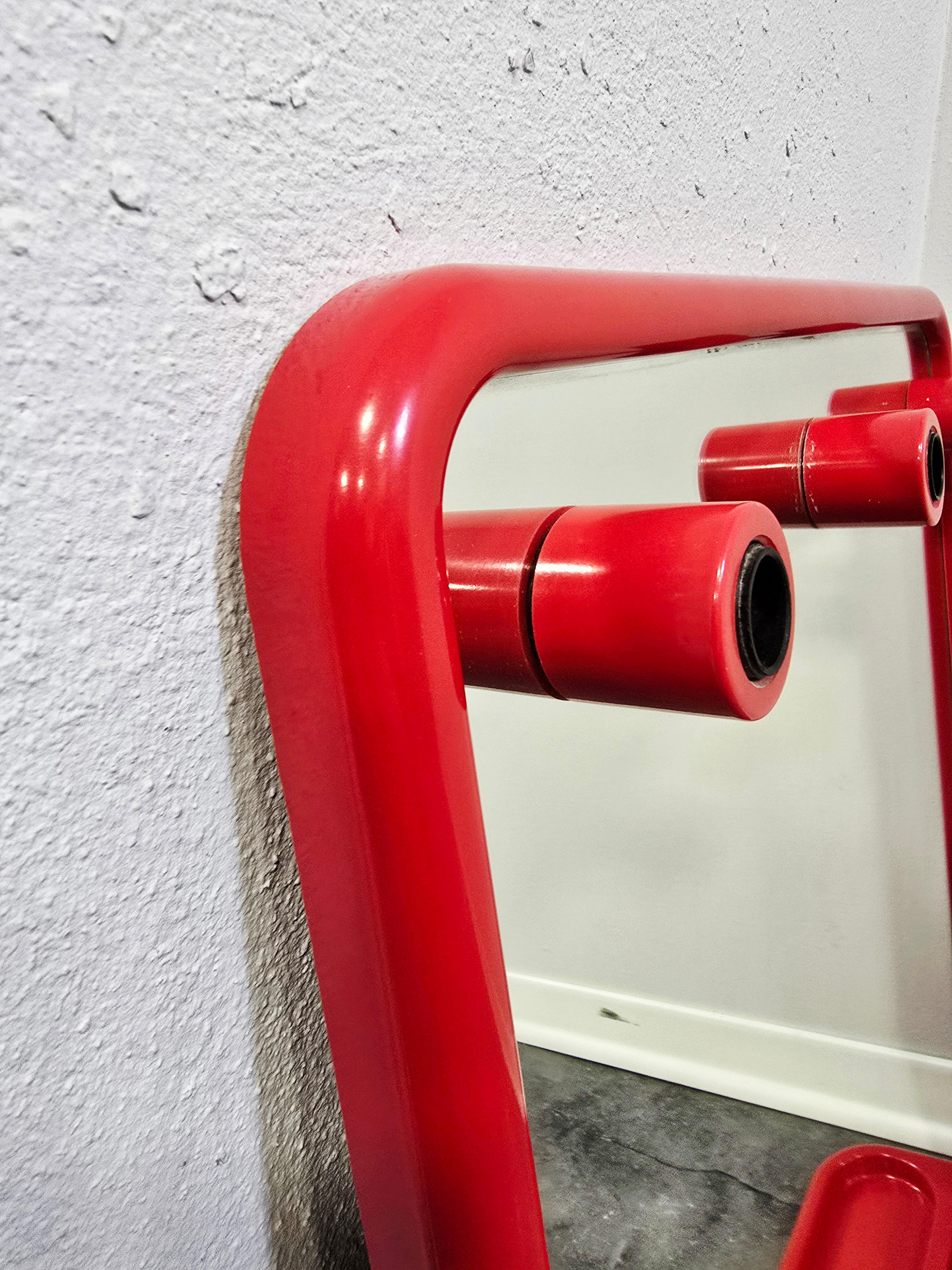 Italian 90s Red Mirror with Shelf For Sale