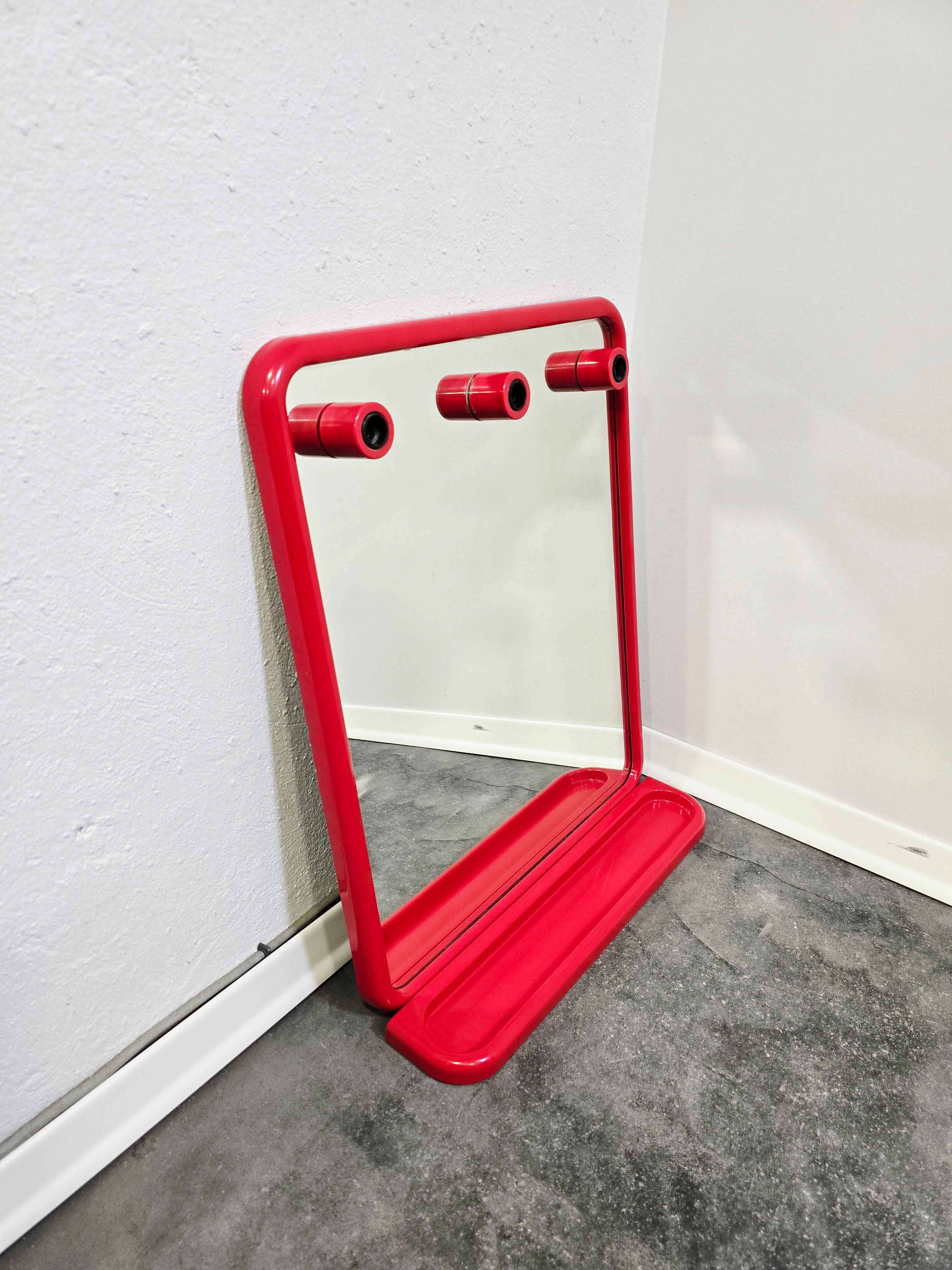 Late 20th Century 90s Red Mirror with Shelf For Sale