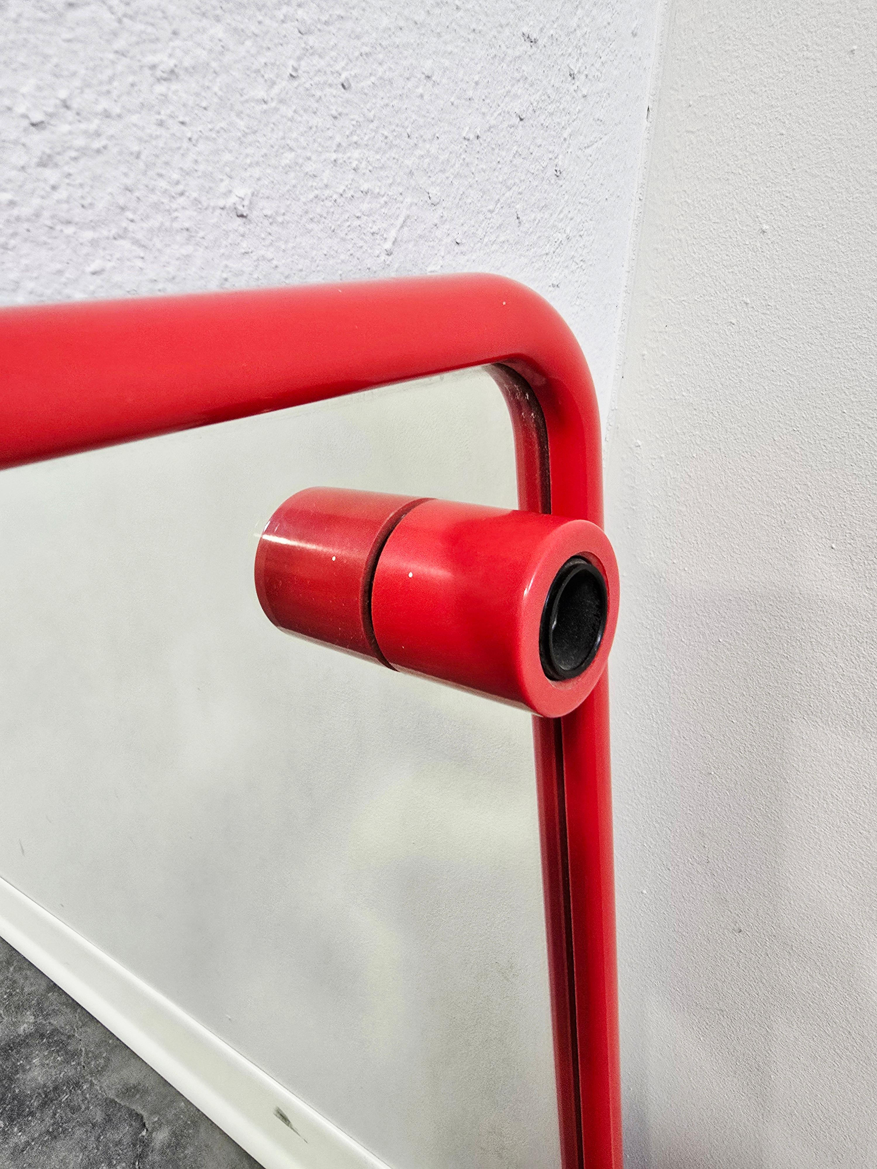 Glass 90s Red Mirror with Shelf For Sale