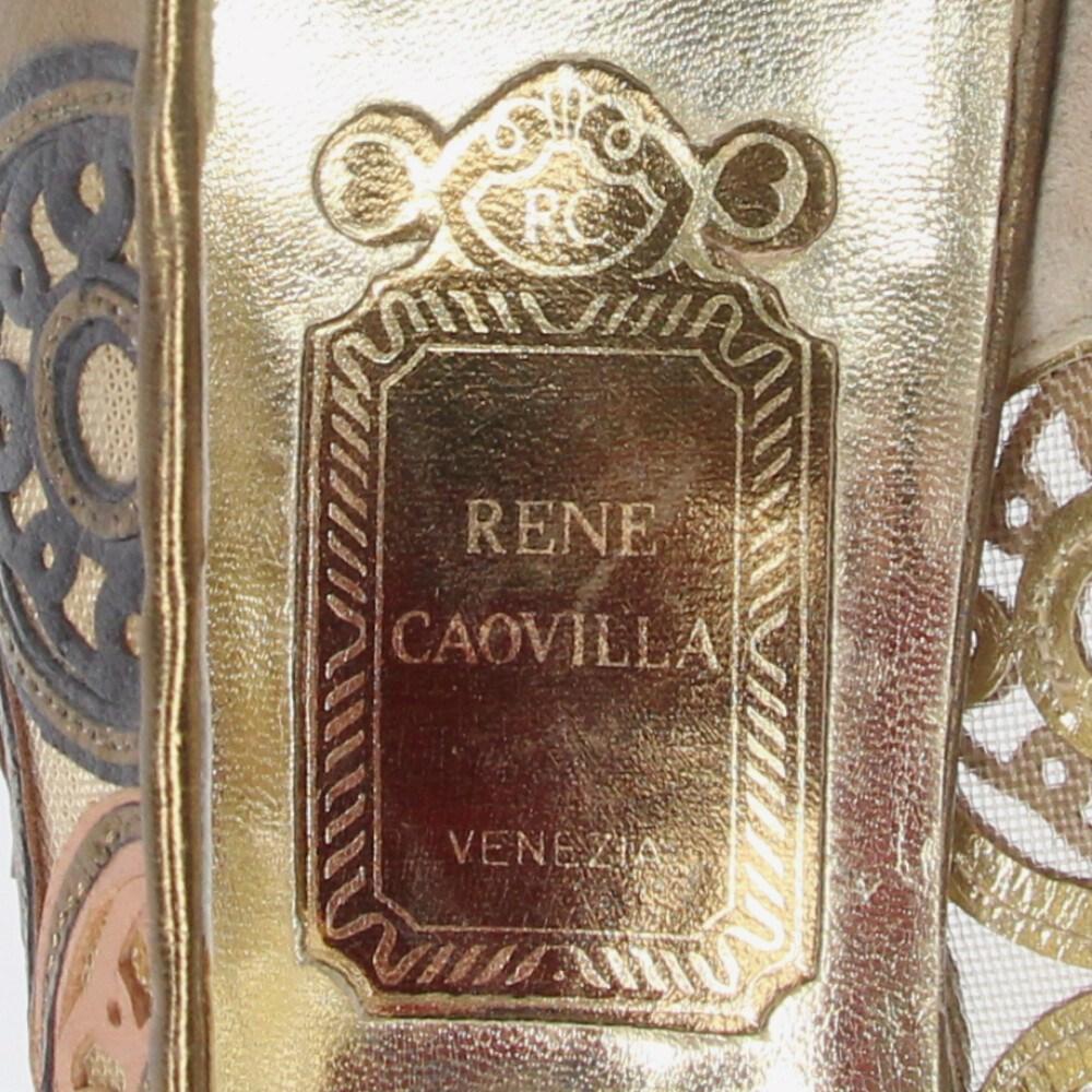 90s René Caovilla Vintage golden leather and mesh décolleté For Sale 3