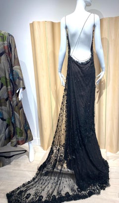 90s Richard Tyler Couture Black Lace V Neck Gown