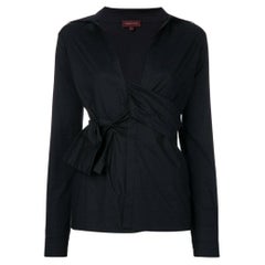 Vintage 90s Romeo Gigli black cotton shirt with deep V-neck