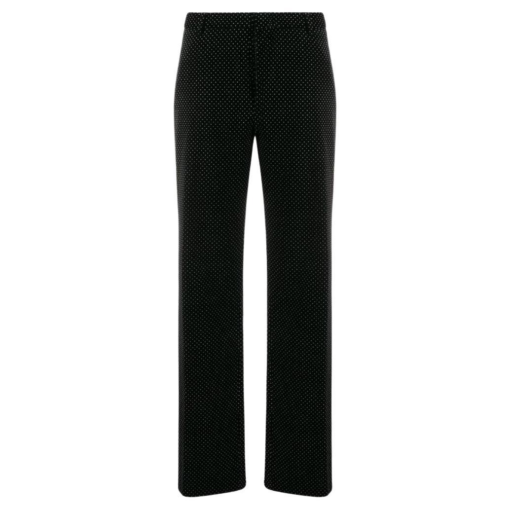 90s Romeo Gigli black cotton velvet trousers with white polka dots For Sale