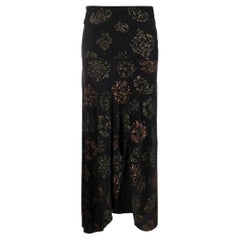 90s Romeo Gigli black silk skirt with golden and bronze decorations
