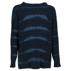 Vintage 90s Romeo Gigli blue ribbed cotton sweater with tie-dye pattern