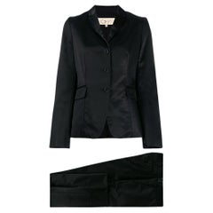90s Romeo Gigli glossy black cotton slim fit suit