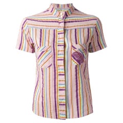 Vintage 90s Romeo Gigli lilac mixed cotton shirt with multicolor stripes