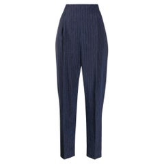90s Romeo Gigli metallic blue with black stripes straight trousers