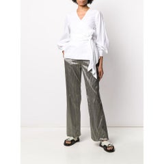 90s Romeo Gigli metallic grey with black stripes straight trousers