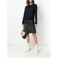 90er Romeo Gigli asymmetrischer Patchwork-Rock aus brauner und schwarzer Wolle mit Nadelstreifen