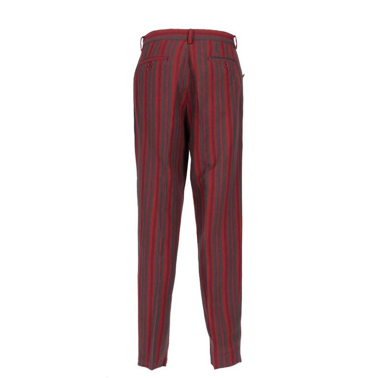 90s Romeo Gigli striped blend cotton and linen trousers For Sale at 1stDibs