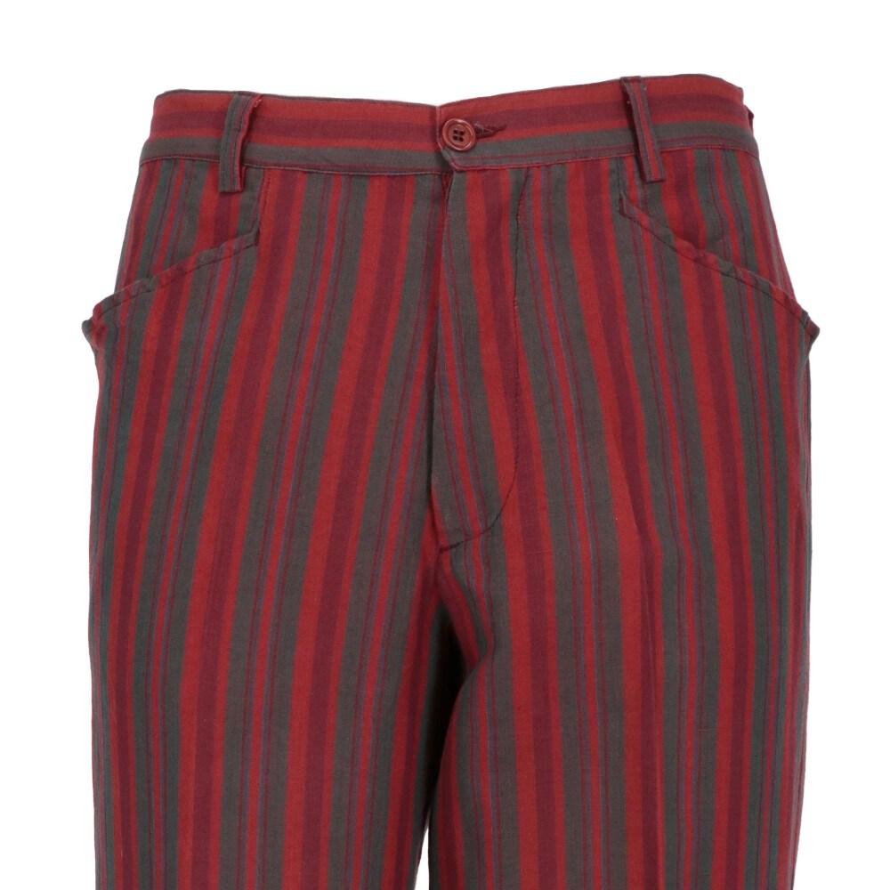 black and red striped trousers