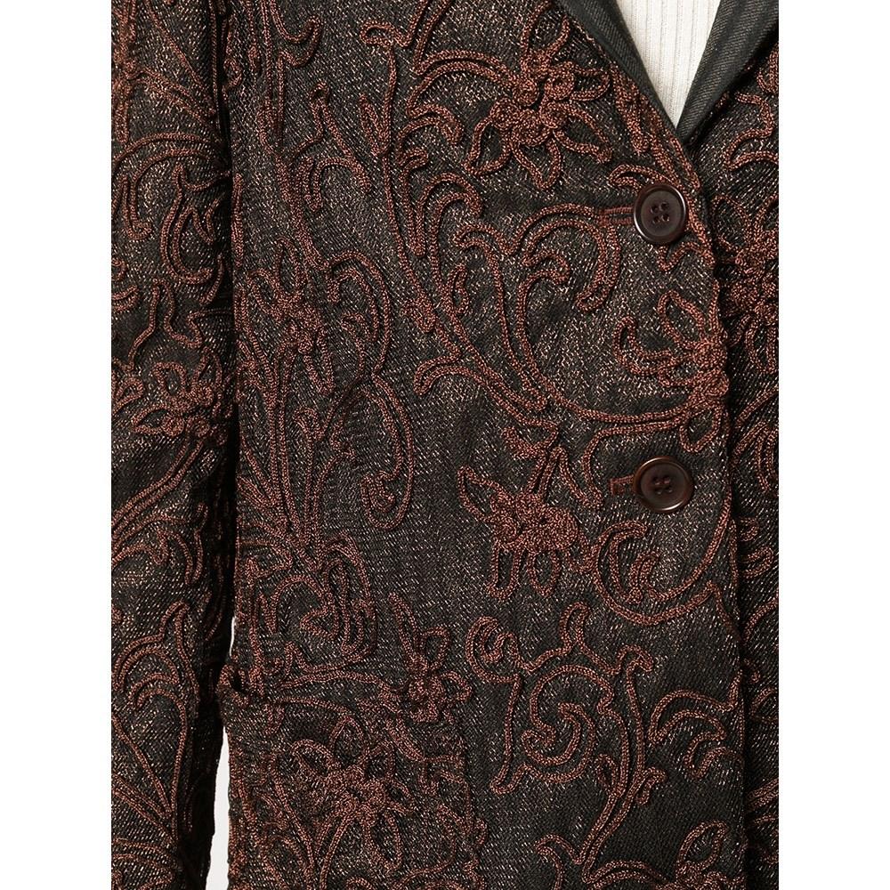 90s Romeo Gigli Vintage black wool blend with bronze lurex embroidery For Sale 1