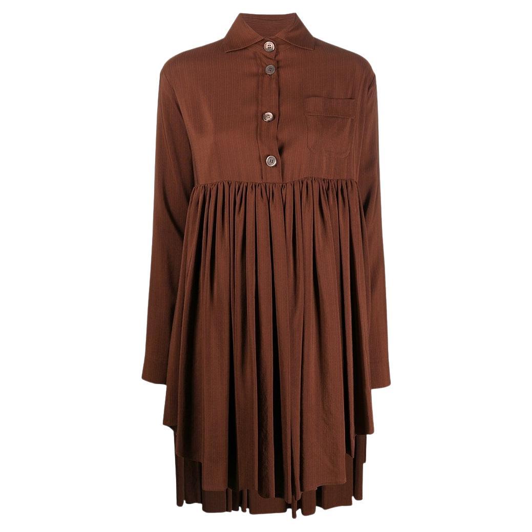90s Romeo Gigli Vintage brown silk shirt asymmetric dress