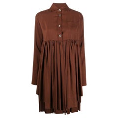 90s Romeo Gigli Vintage brown silk shirt asymmetric dress