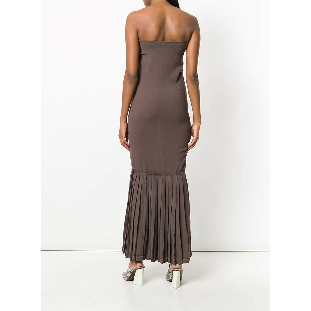 Women's 90s Romeo Gigli Vintage brown strapless mermaid fitted dress For Sale