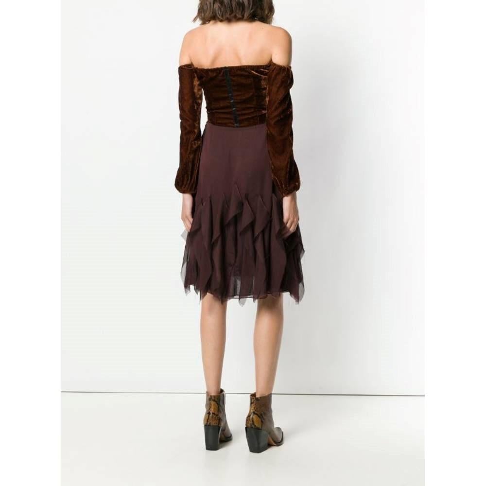 Women's 90s Romeo Gigli Vintage brown velvet heart neckline midi dress