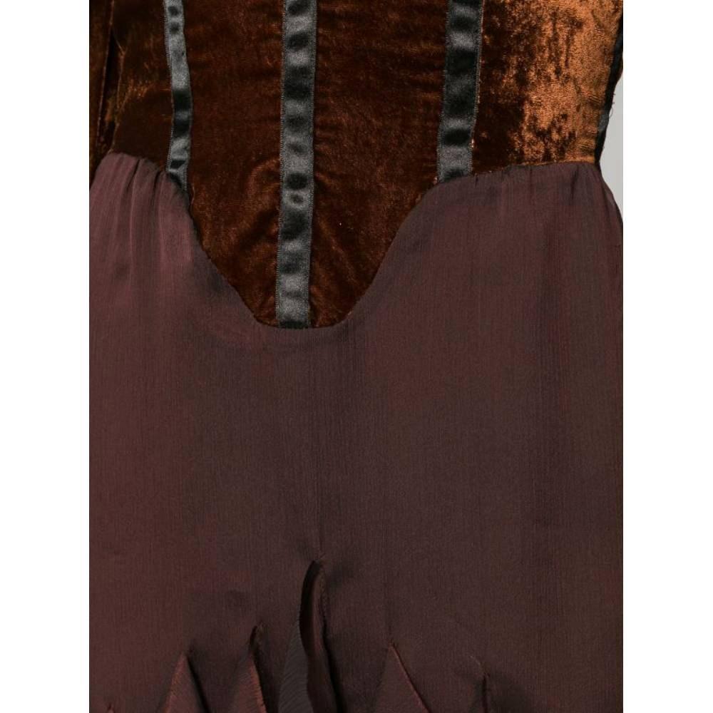 90s Romeo Gigli Vintage brown velvet heart neckline midi dress 1