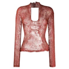 90s Romeo Gigli Vintage burgundy silk semi-transparent decorated top