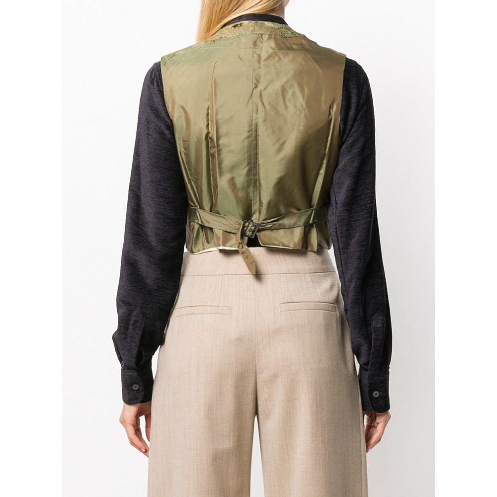 90s Romeo Gigli Vintage military green damasked vest In Excellent Condition For Sale In Lugo (RA), IT