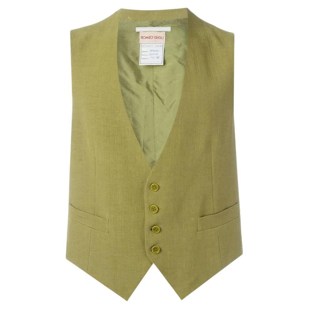 90s Romeo Gigli Vintage military green linen vest For Sale