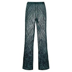 90s Romeo Gigli Vintage petroleum-green semitransparent silk high waist trousers