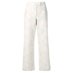90s Salvatore Ferragamo Vintage ivory trousers with floreal embroidered