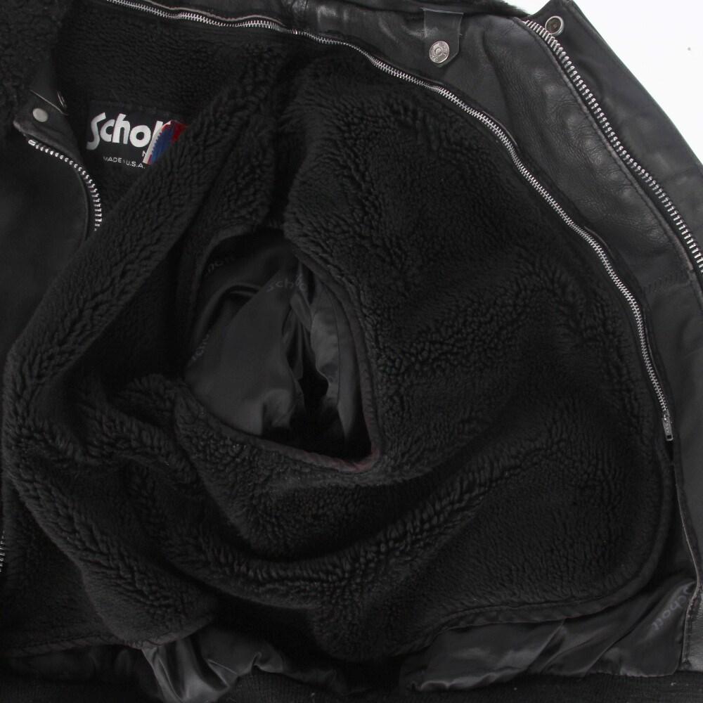 Men's 90s Schott Vintage black leather jacket with sheepskin lining For Sale