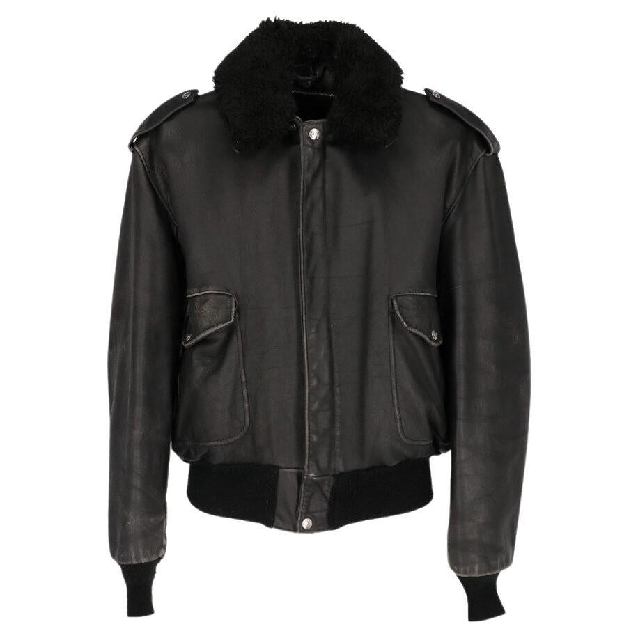 90s Schott Vintage black leather jacket with sheepskin lining For Sale