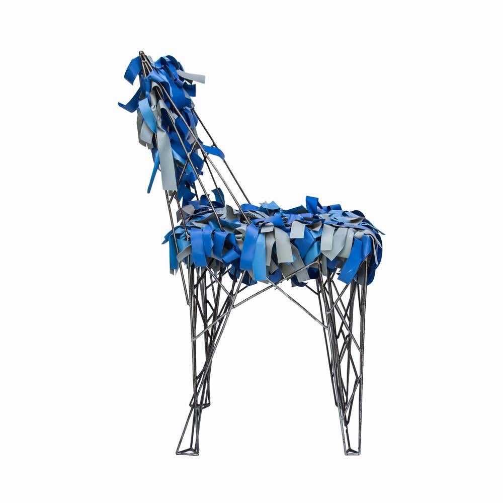 Sculptural Chair Welded Metal with Blue Leather by Italiananacleto Spazzapan In Good Condition For Sale In London, GB