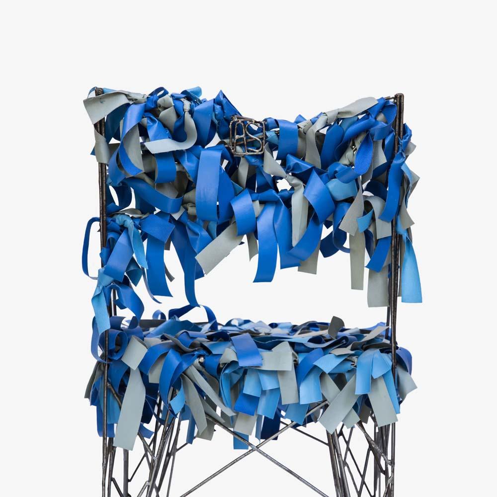 Sculptural Chair Welded Metal with Blue Leather by Italiananacleto Spazzapan For Sale 1