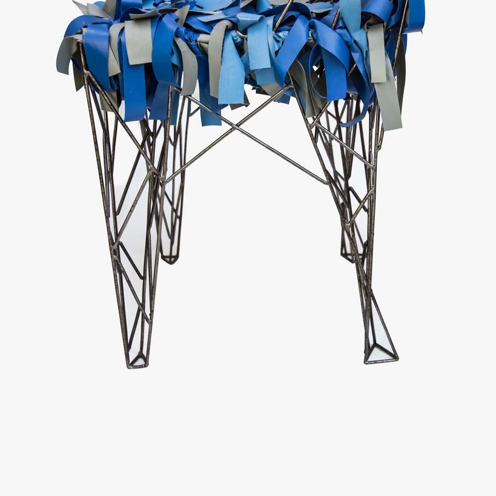 Sculptural Chair Welded Metal with Blue Leather by Italiananacleto Spazzapan For Sale 3