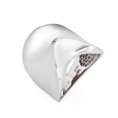 90s Sculptural Ring Vintage 14k White Gold Abstract Wide Cigar Band Jewelry