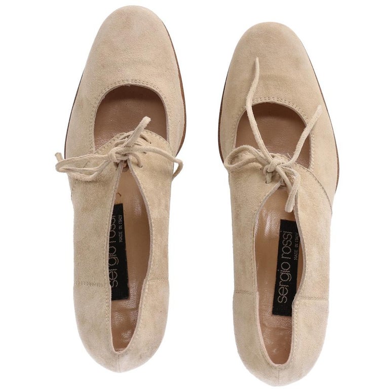 90s Sergio Rossi Beige Suede Laced Shoes For Sale at 1stDibs