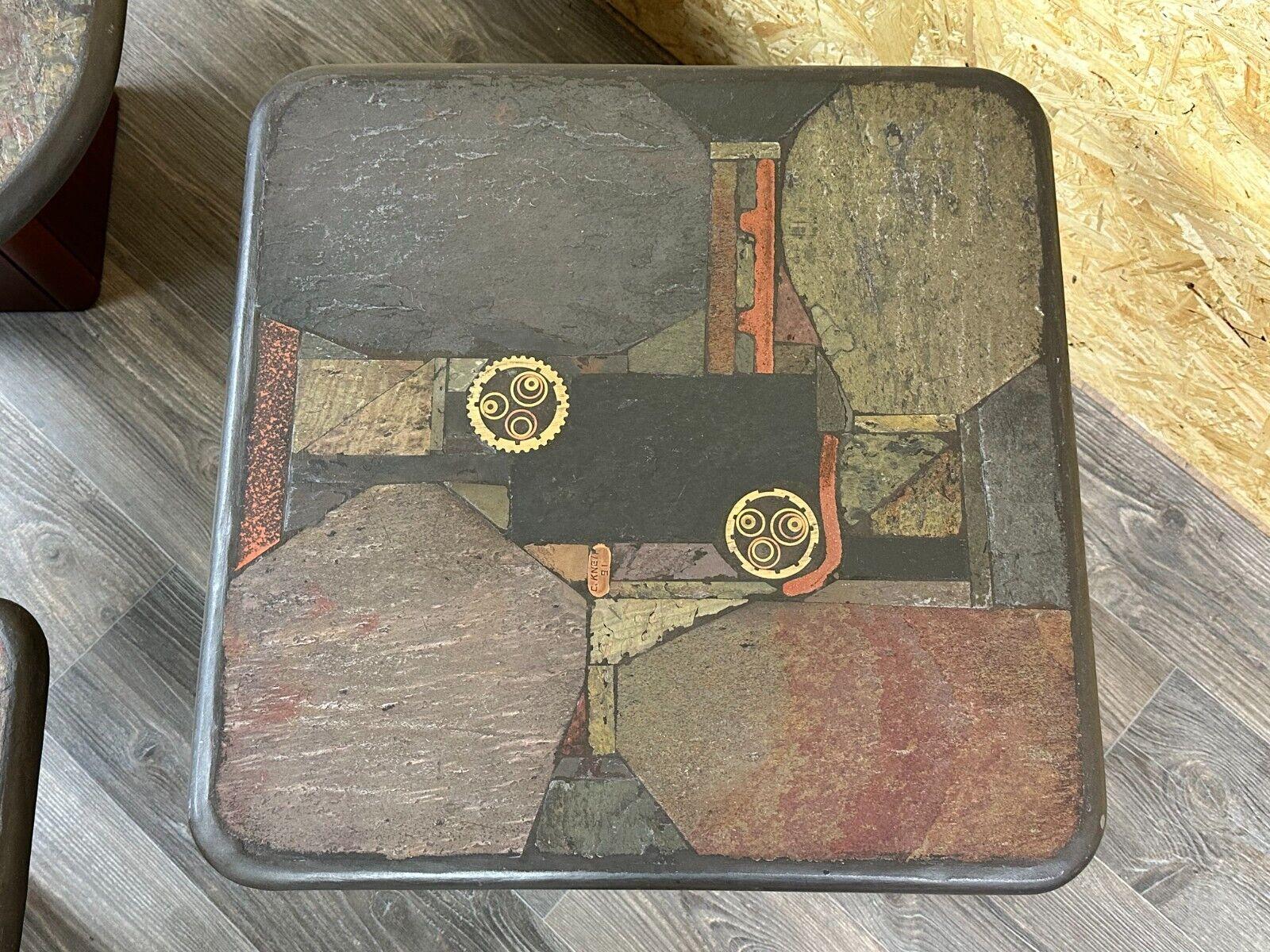 90s set of 3 brutal coffee tables with mosaic by Paul Kingma for Kneip For Sale 3