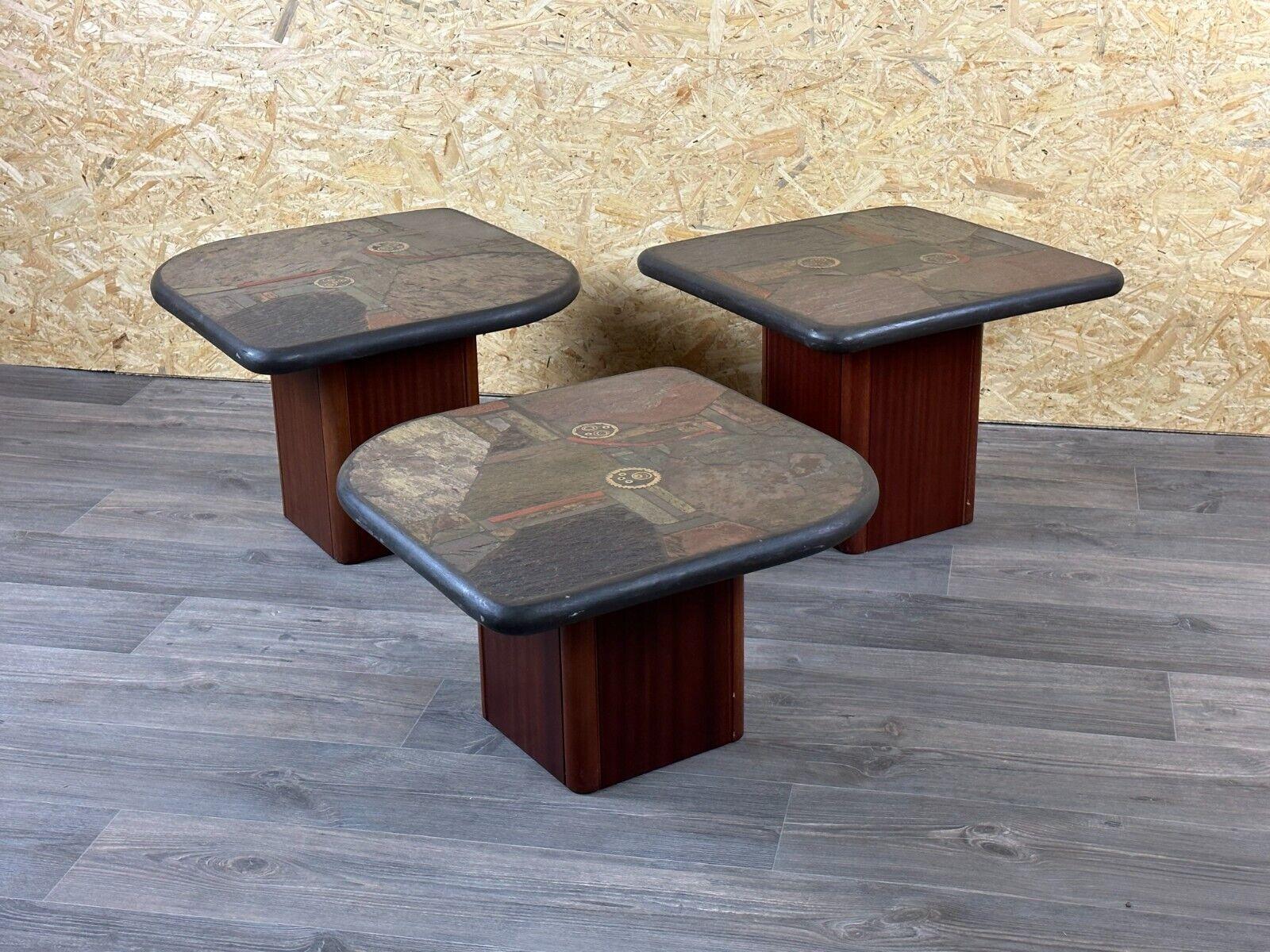 90s set of 3 brutal coffee tables with mosaic by Paul Kingma for Kneip For Sale 4