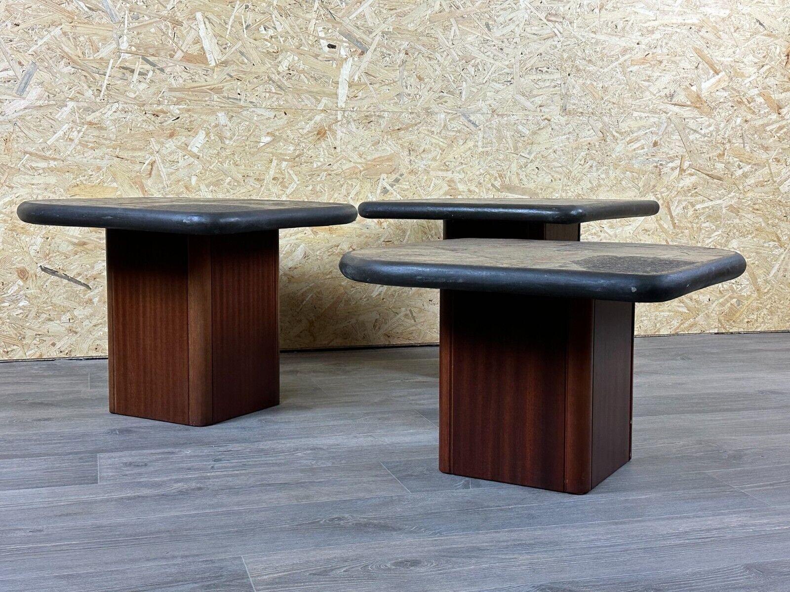 German 90s set of 3 brutal coffee tables with mosaic by Paul Kingma for Kneip For Sale