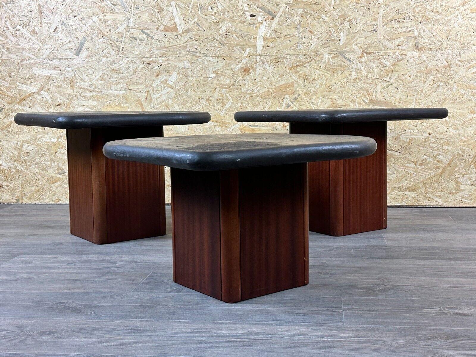 Late 20th Century 90s set of 3 brutal coffee tables with mosaic by Paul Kingma for Kneip For Sale